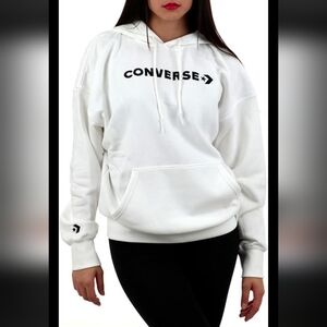 NEW CONVERSE Women's White Pullover Hoodie with Black Logo SIZE XXL.